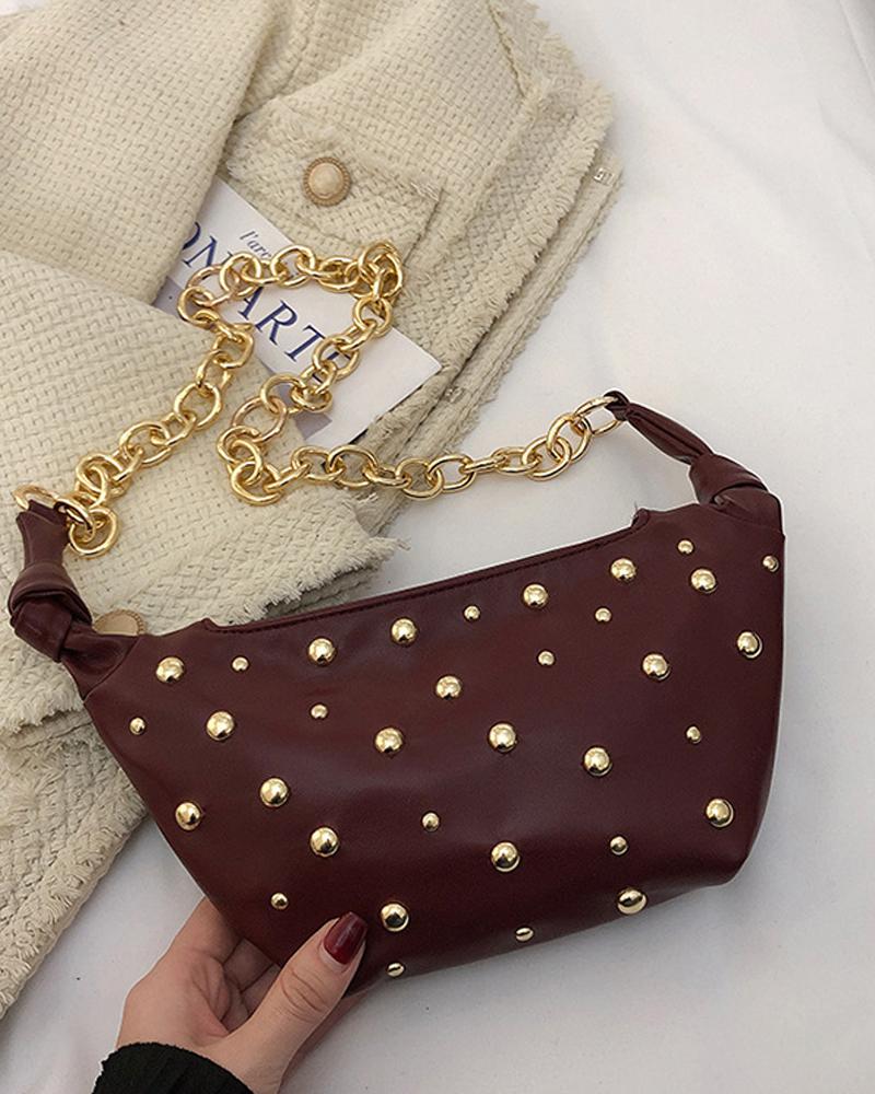 

Studded Decor Chain Strap Shoulder Bag, Wine red
