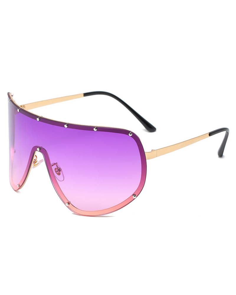 

1Pair Ombre Lens Studded Flat Top Rimless Sunglasses, Purple