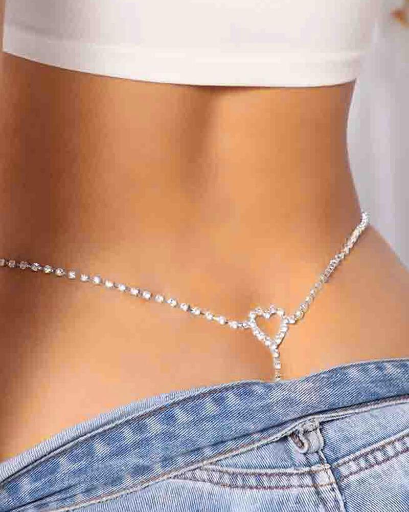 

1pc Rhinestone Heart Decor Thong Panty Body Chain, Silver