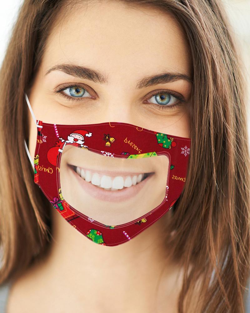

Christmas Print Mouth Clear Window Visible Face Mask, Style8