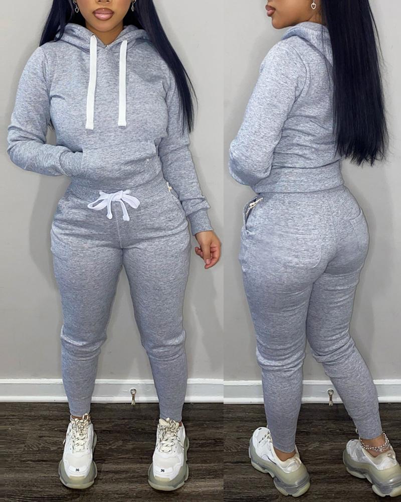 

Long Sleeve Hoodie & Drawstring Pants Set, Light gray