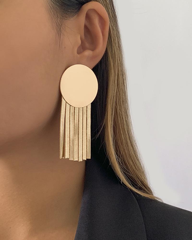 

1pair Round Shaped Tassel Design Drop Earrings, Gold