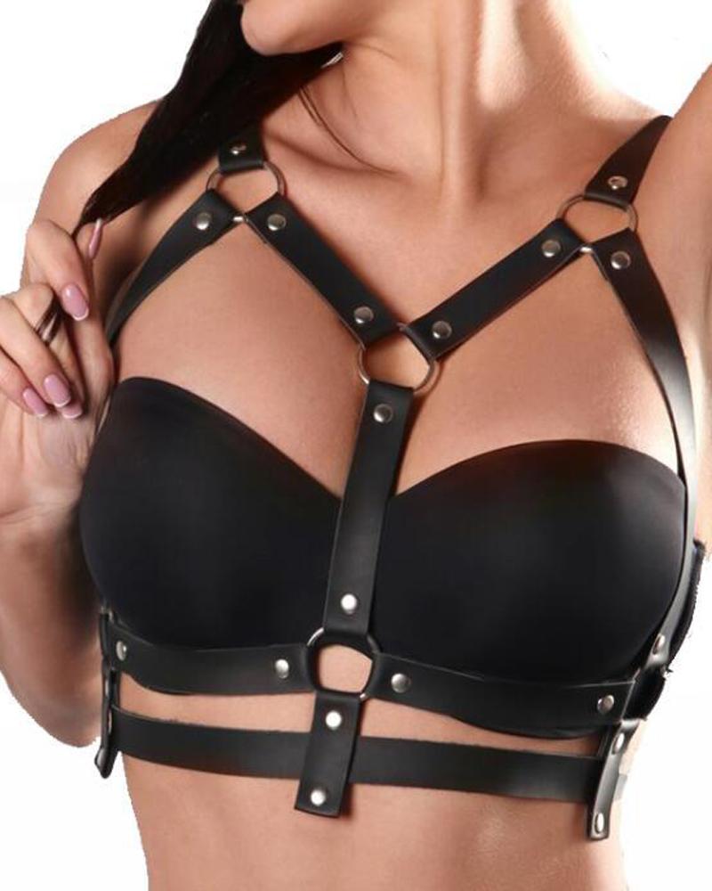 

Gothic Punk O-Ring PU Leather Buckle Strap Body Harness, Black