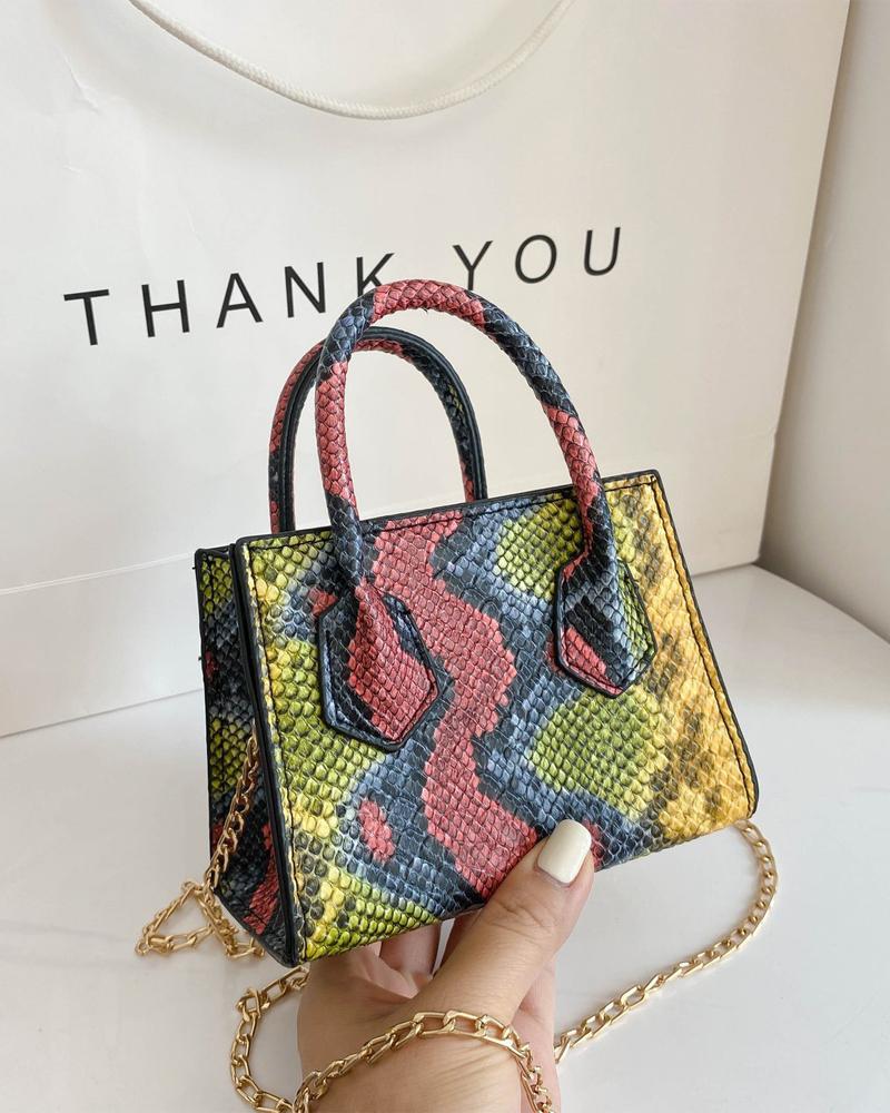 

Snakeskin Print Chain Strap Mini Shoulder Bag, Yellow