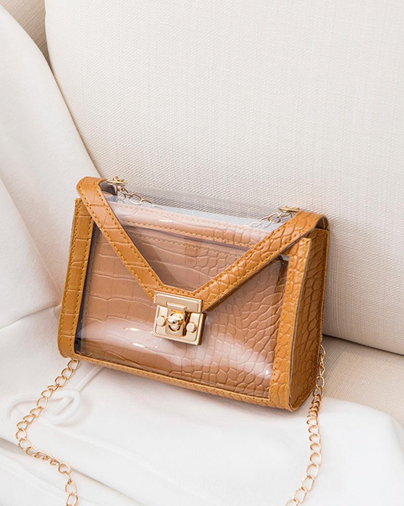 

Croc Embossed Chain Strap Crossbody Bag, Orange