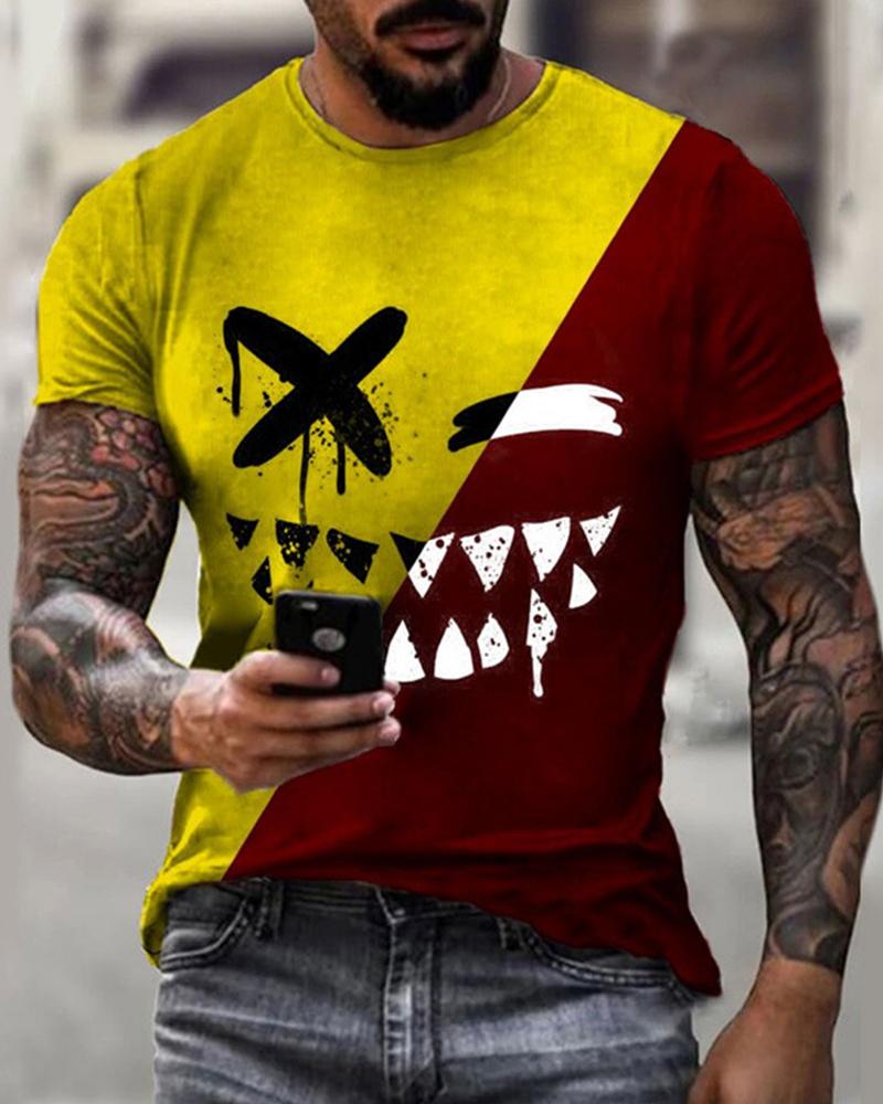 

Graphic Print Short Sleeve Loose T-shirts, Yellow