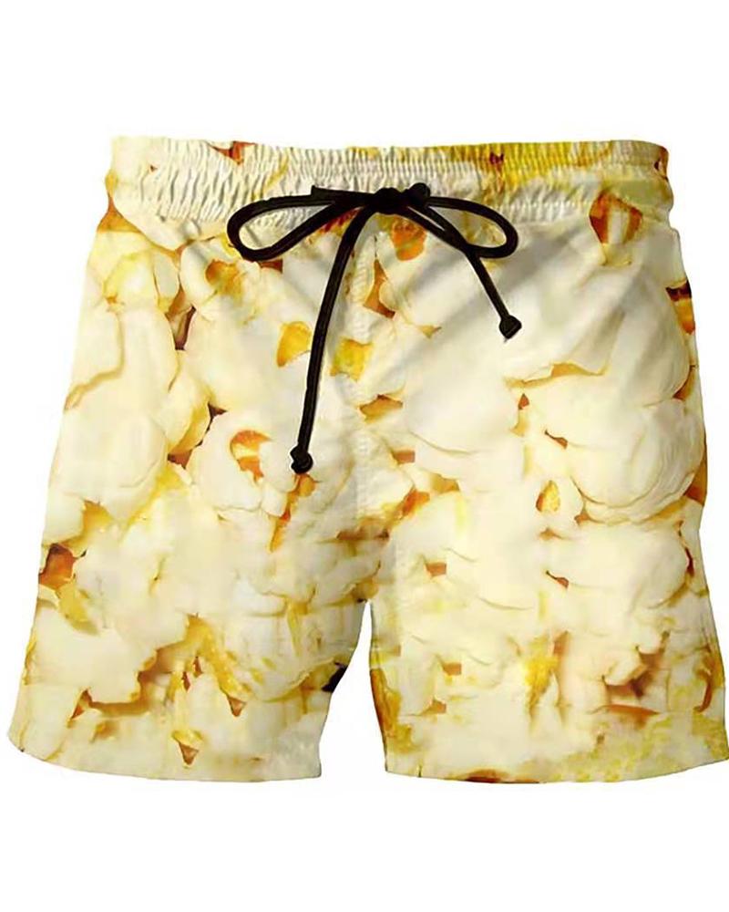 

3D Popcorn Print Drawstring Loose Short Pants, Multicolor