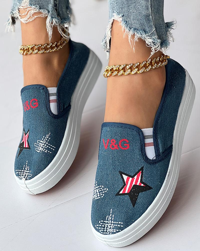 

Flag Star Letter Pattern Casual Slip-on, Lighted blue