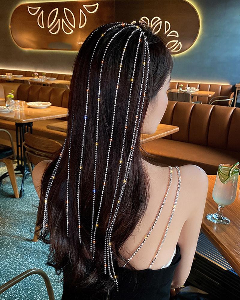 

Sparkling Rhinestone Tassel Headband Princess Bridal Wedding Headpiece Prom Birthday Hair Accessories, Silver