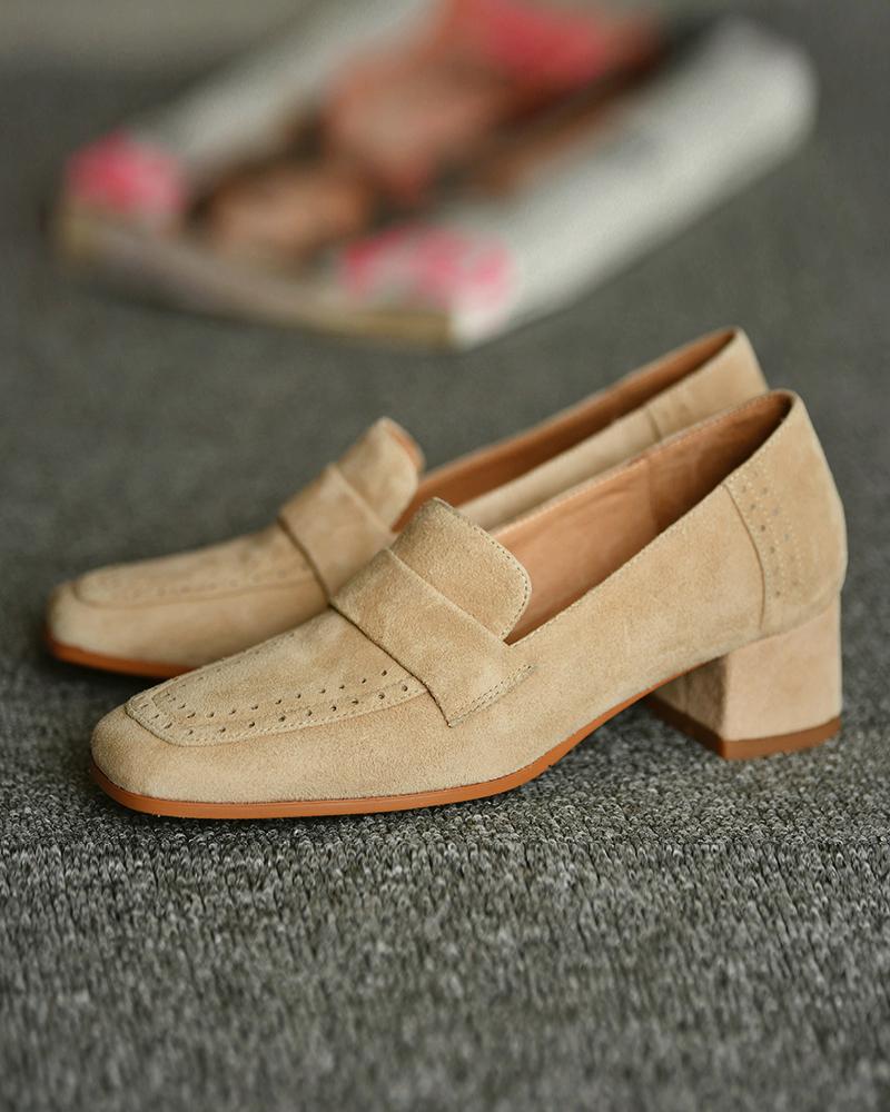 

Solid Color Shallow Mouth Loafers, Khaki