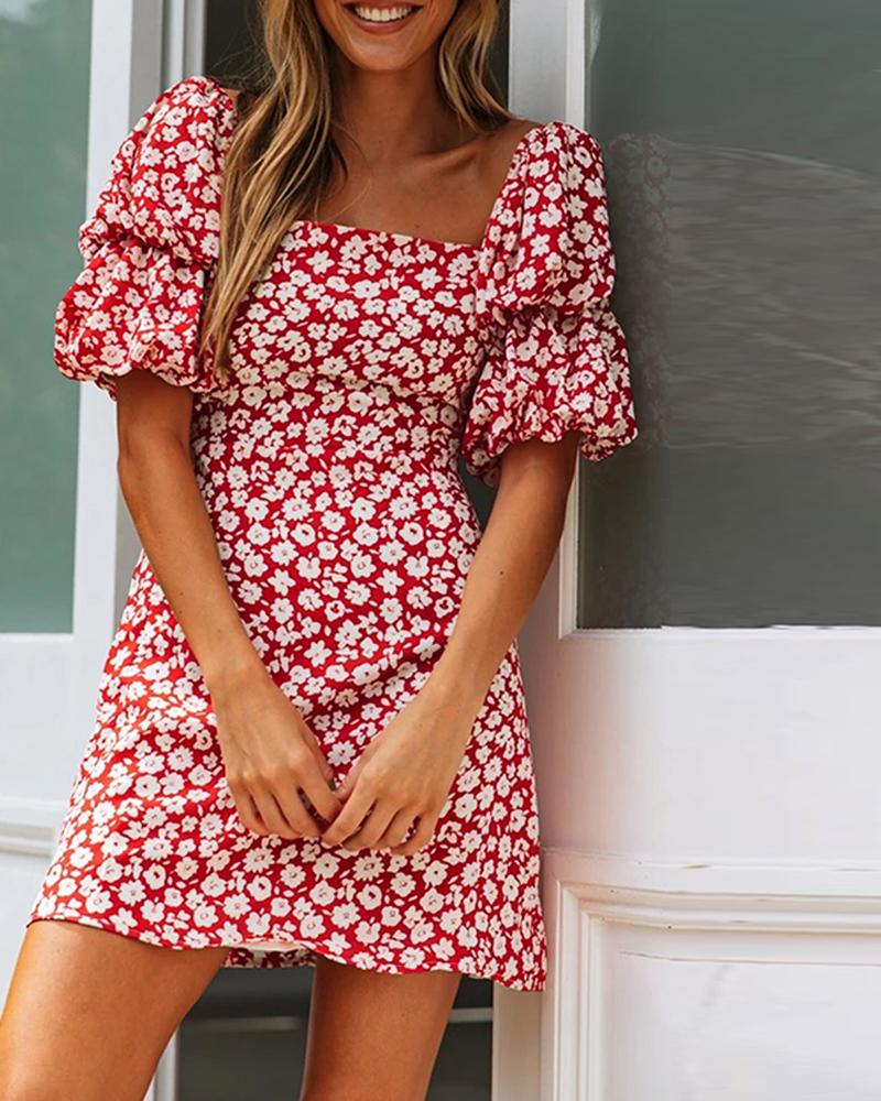 

Floral Print Mini Dress, Red