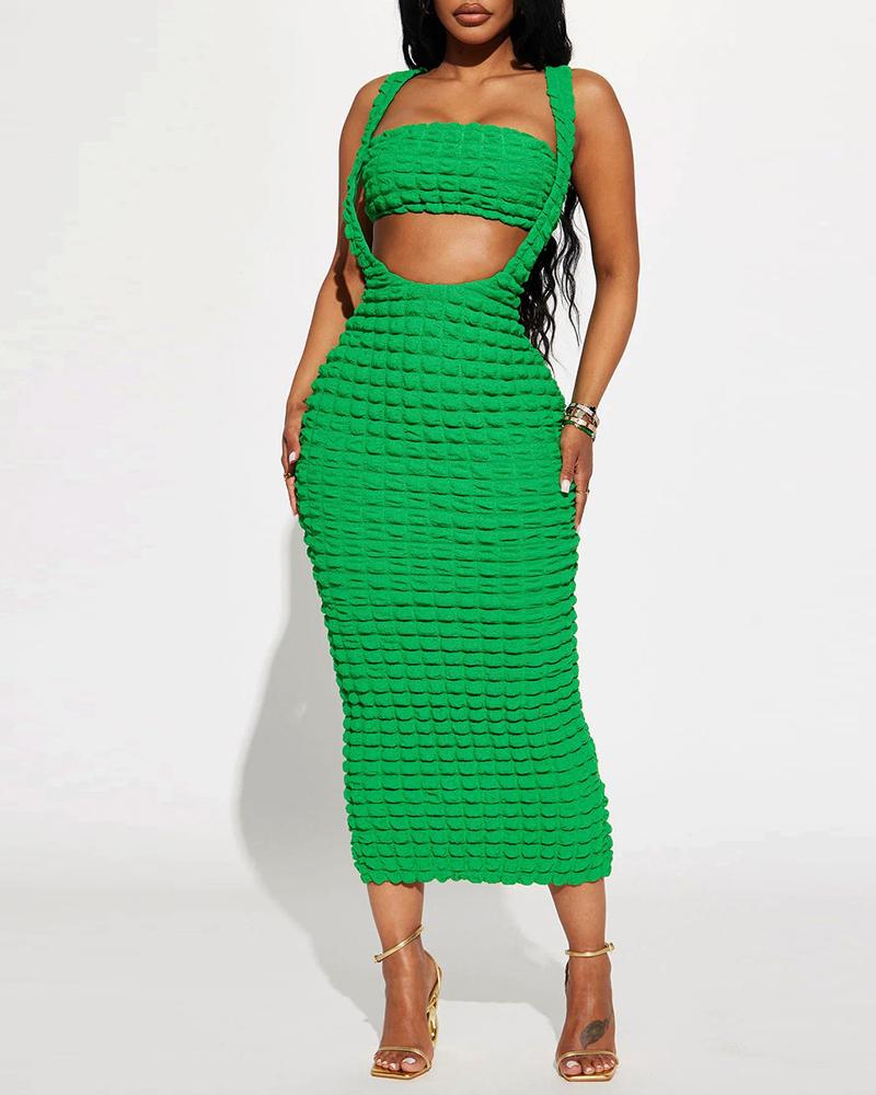 

Tube Bandeau Bubble Textured Top & Dress Set, Green