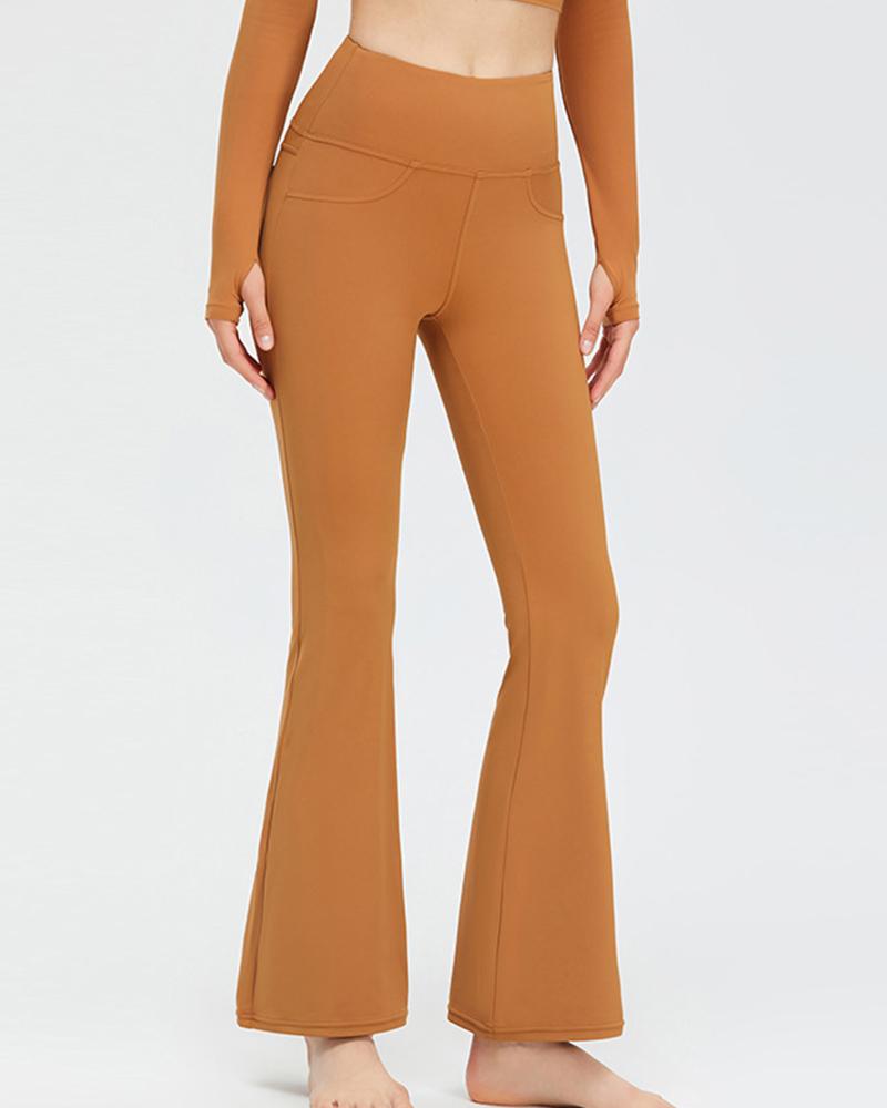 

High Waist Butt Lifting Bootcut Pants, Dark yellow
