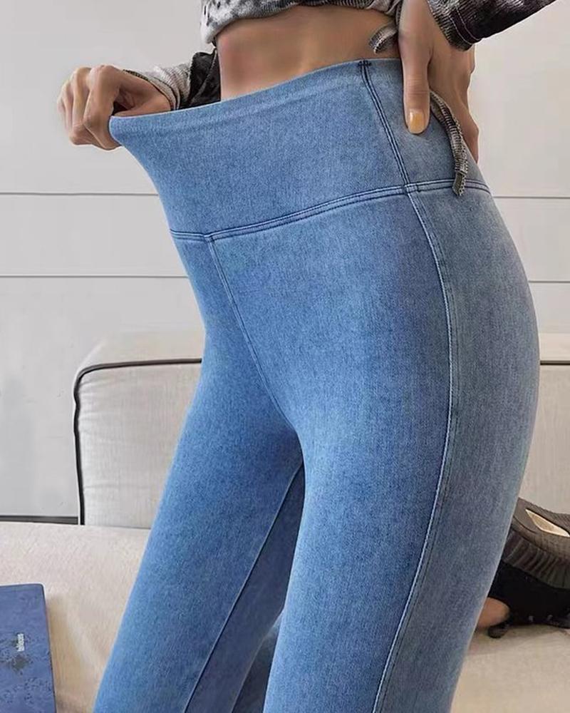 

High Waist Tummy Control Butt Lifting Denim Yoga Pants, Blue