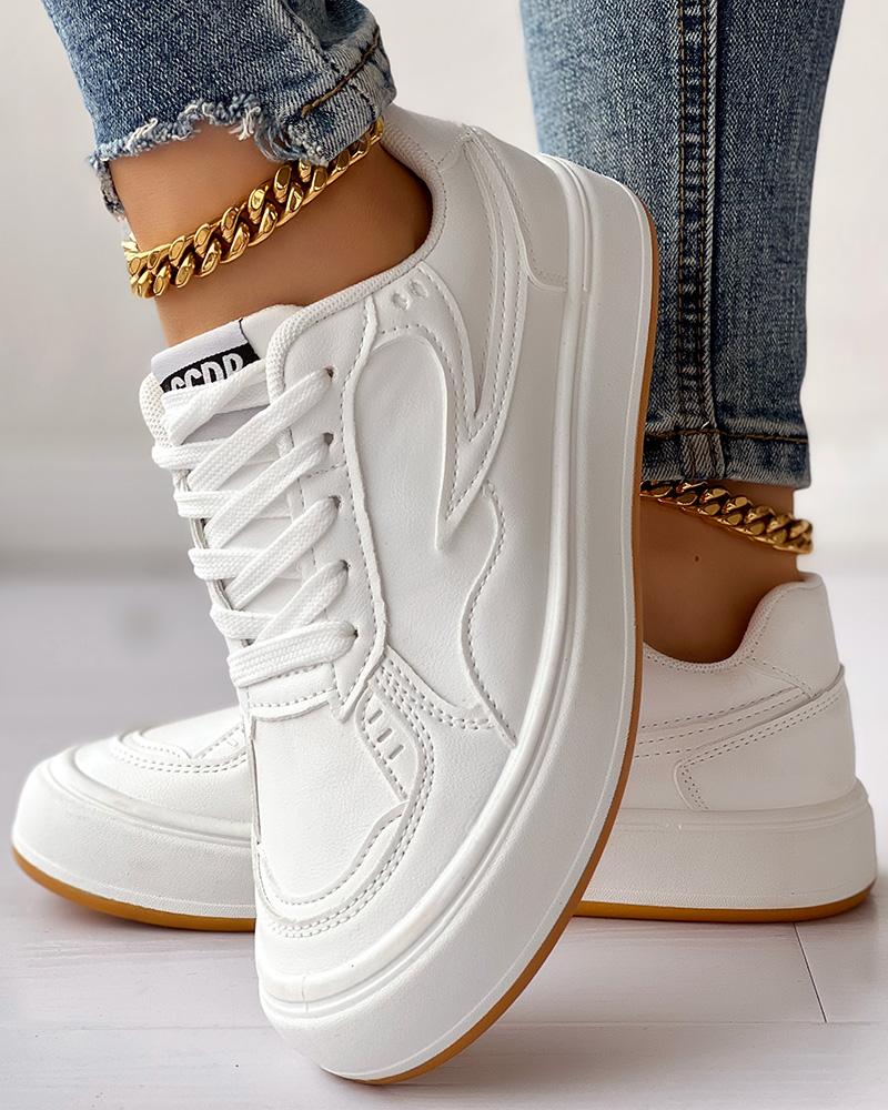 

Lace-up Platform Casual Sneakers, White