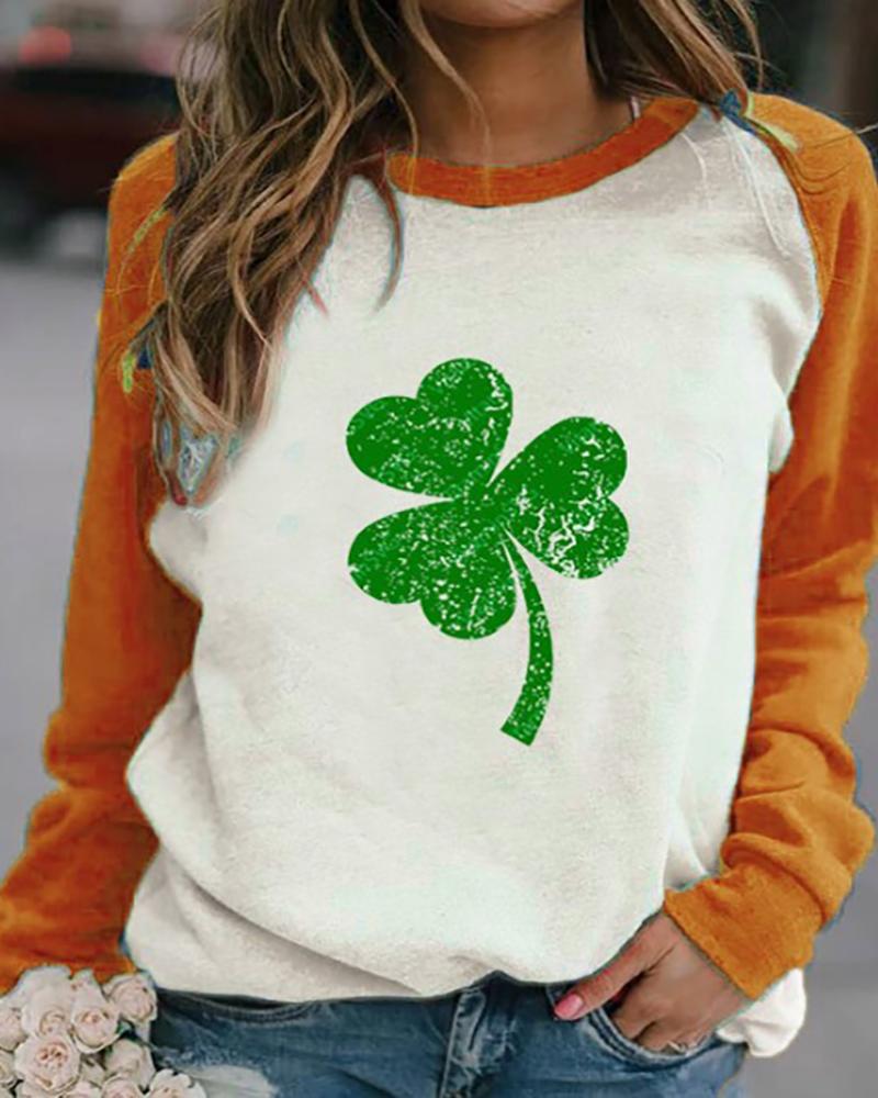 

Graphic Plaid Clover & Letter Print Long Sleeve Top, Style3