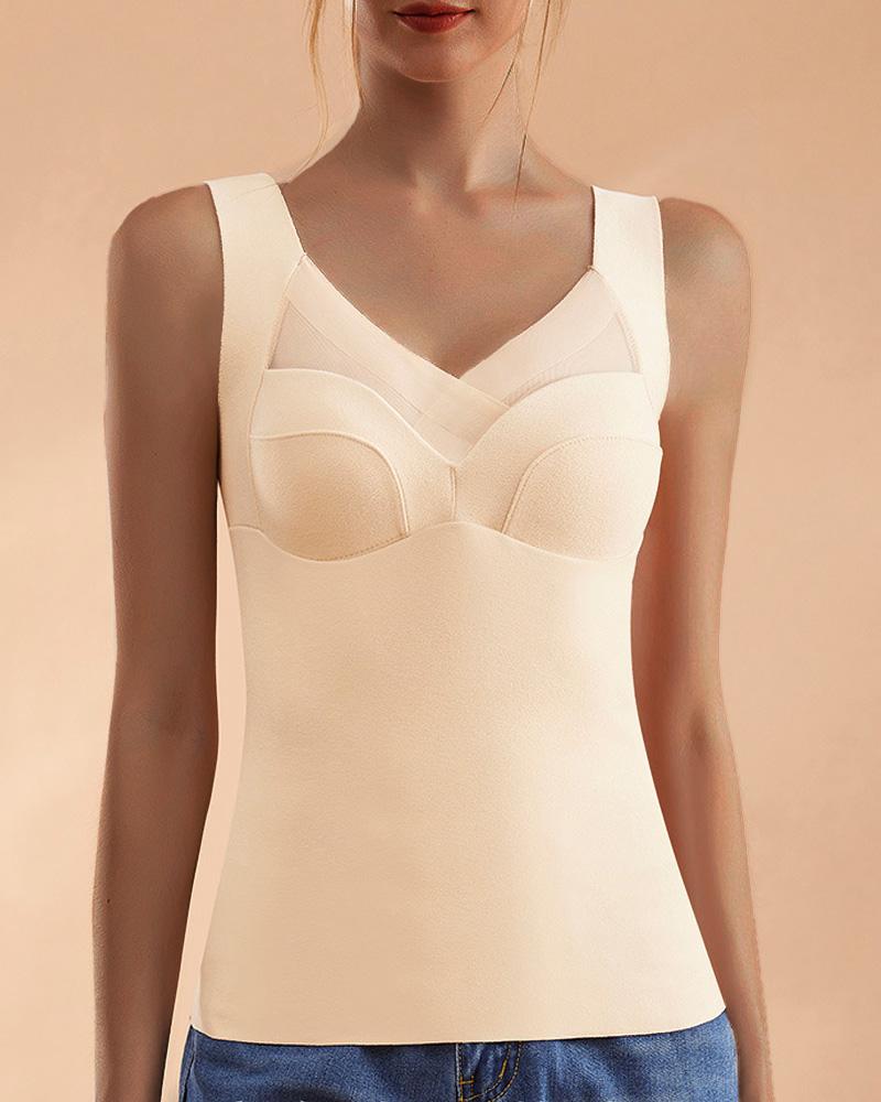 

Thermal Underwear Built-in Bra Warm Fleece Lined Tank Top, Apricot