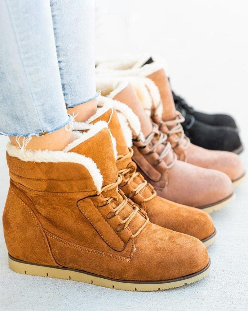 

Lace-up Lined Hidden Wedge Snow Boots, Brown