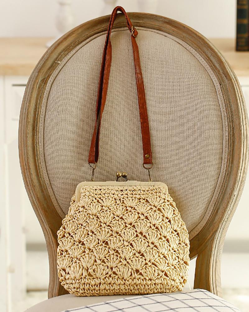 

Minimalist Shell Pattern Straw Bag, Beige