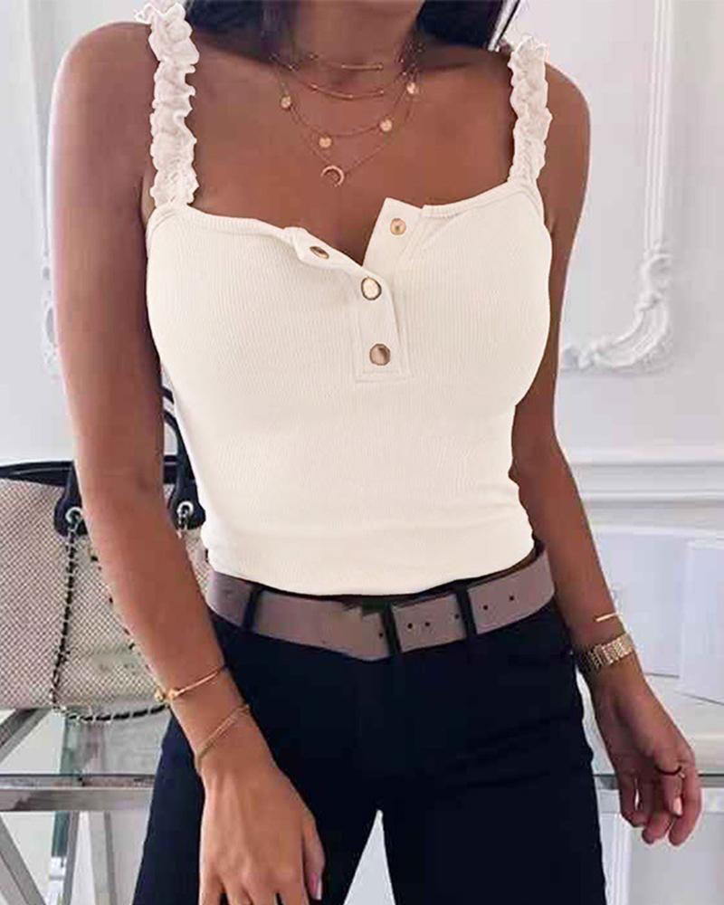 

Ruffle Strap Cami Top, White