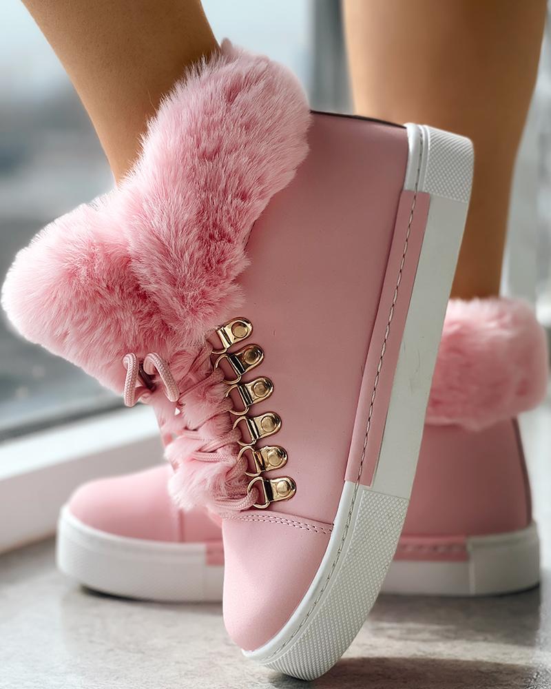 

Fuzzy Trim Lined Hidden Wedge Snow Boots, Pink