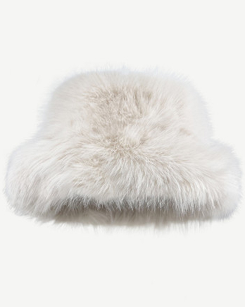 

Faux Fur Fluffy Winter Thermal Bucket Hat, Beige