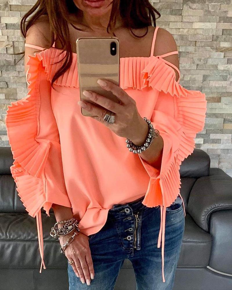

Cold Shoulder Ruffles Plain Blouse, Orange