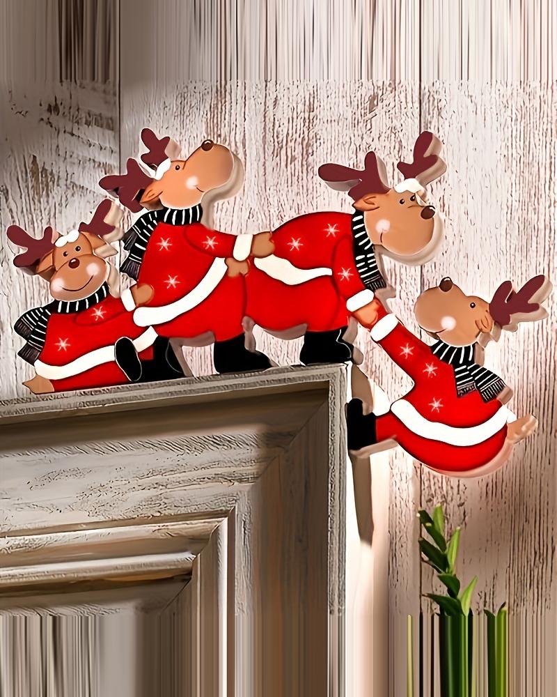 

1pc Santa Claus Elk Door Frame Decoration Christmas Wooden Corner Ornament, Style2