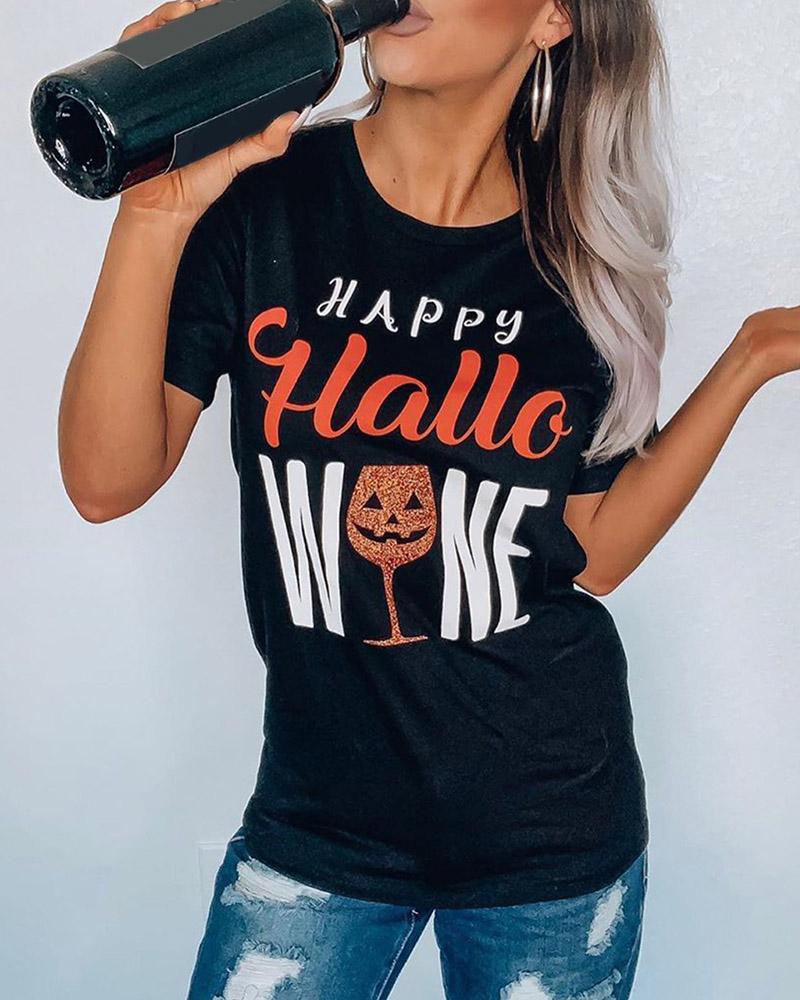

Halloween Letter Pumpkin Pattern Print T-shirt, Black