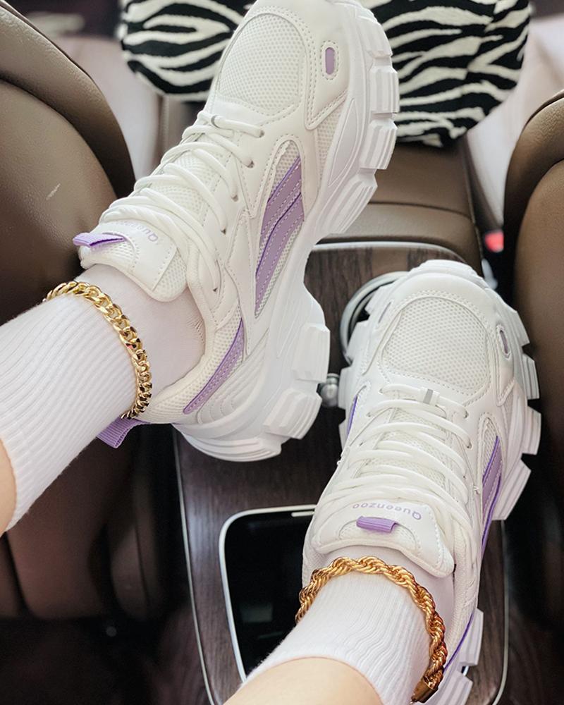 

Colorblock Lace-up Casual Muffin Sneaker, Purple
