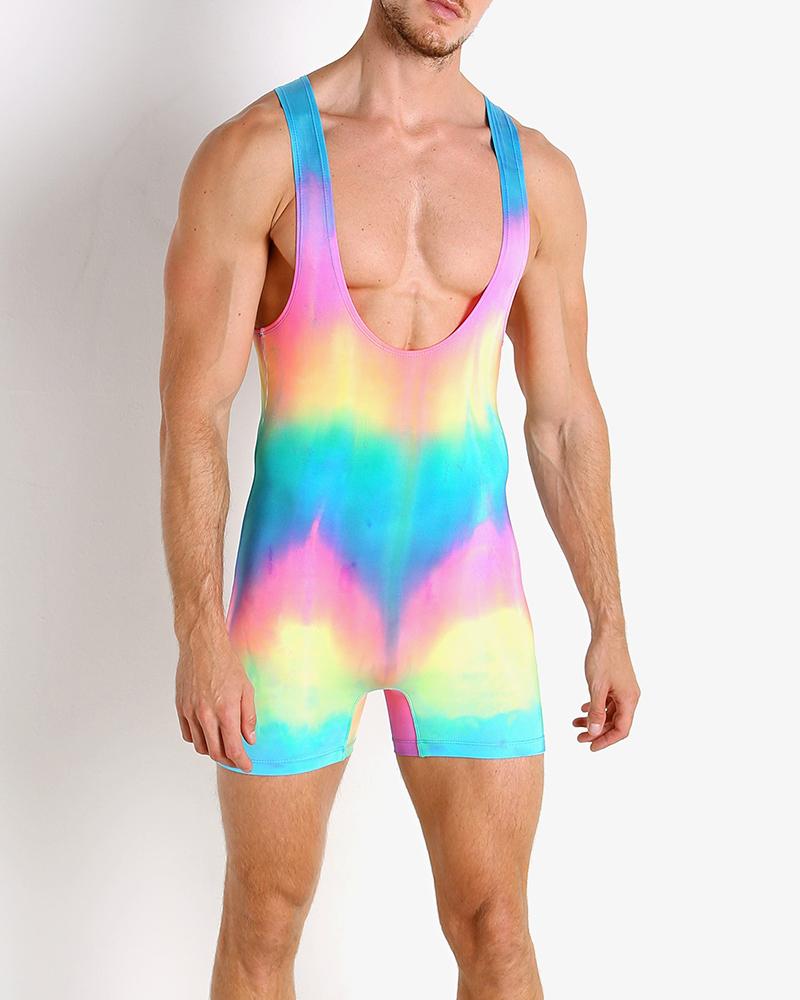 

Tie Dye Sleeveless Slim Rompers, Multicolor