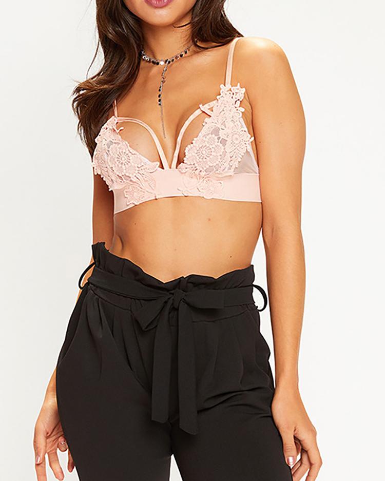 

Floral Lace Hollow Out Bralette, Pink