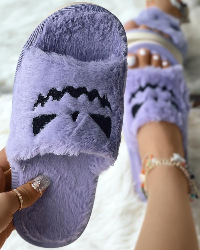 

Halloween Scary Face Fuzzy Slippers, Purple