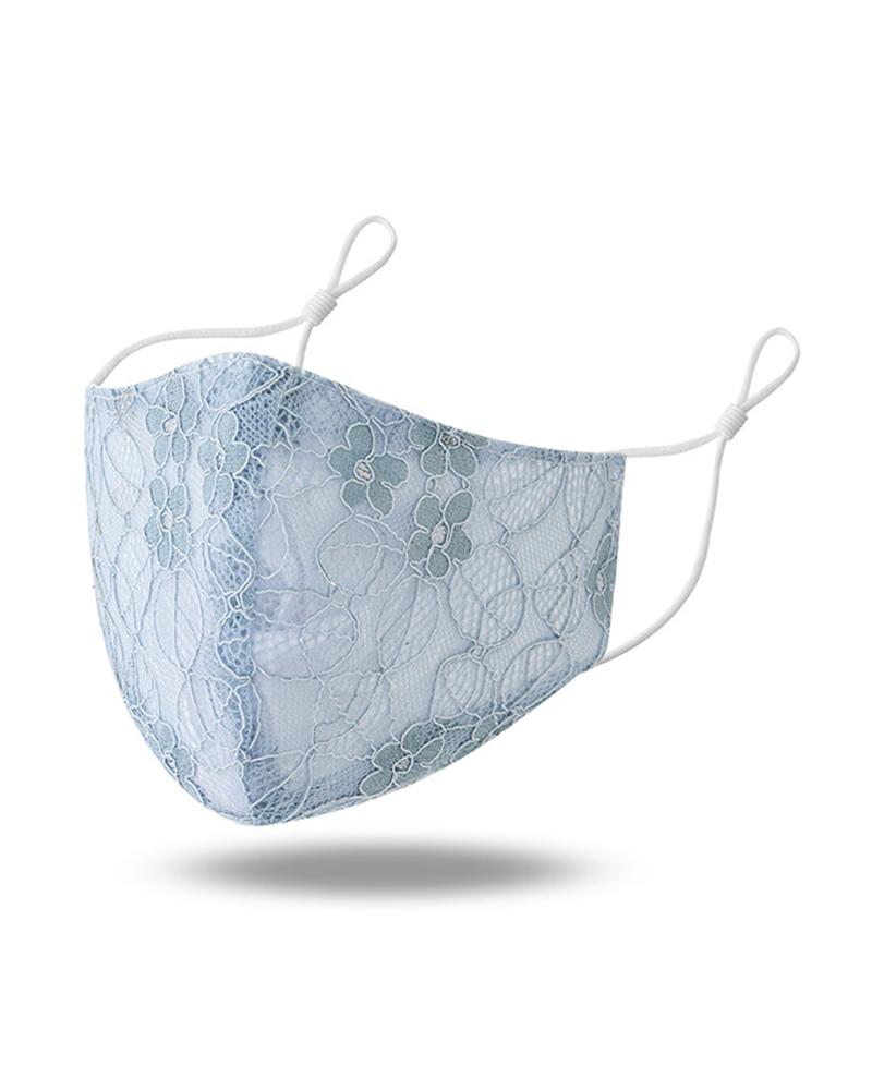 

Floral Embroidery Lace Breathable Face Mask, Blue