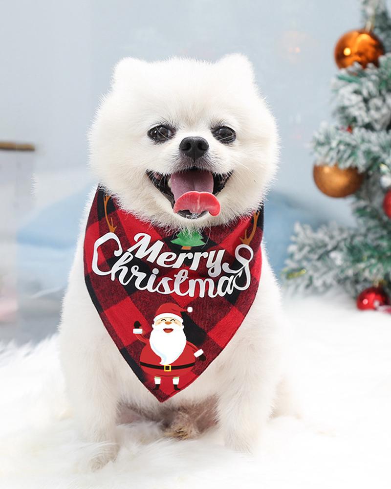 

1pc Christmas Pet Bandana Dual-way Wear Plaid Pet Scarf Neckerchief Drool Bib Small Medium Dogs Cats Holiday Accessories, Style1