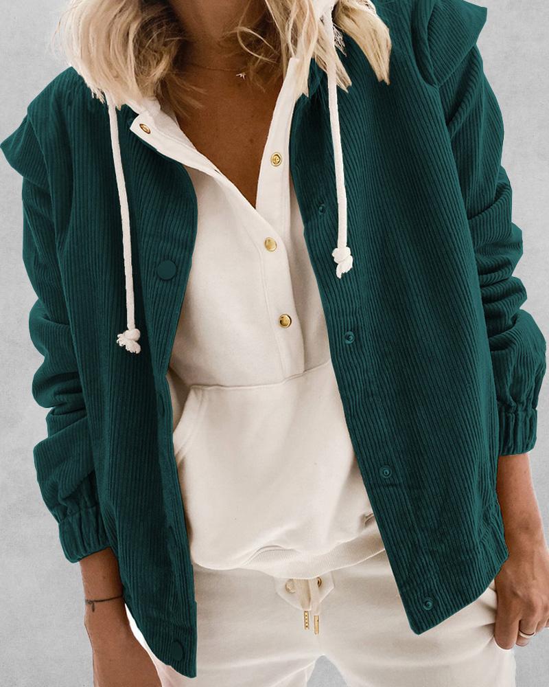

Long Sleeve Press Button Corduroy Coat, Green