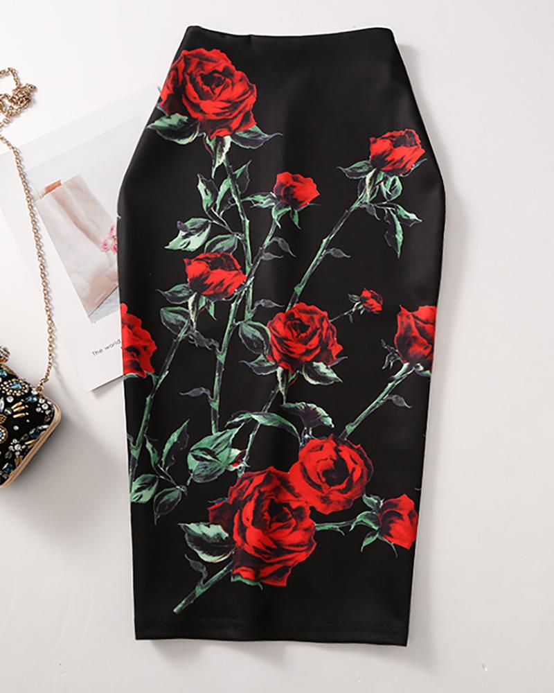 

Floral Print High Waist Pencil Skirt, Style3