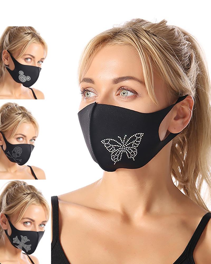 

Butterfly / Skeleton / Leaf / Cartoon Pattern Studded Breathable Face Mask, Style4