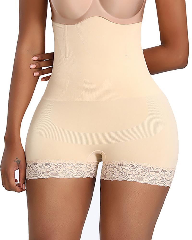 

Plus Size High Waist Shorts Body Shaper Seamless Lifting Shapewear With Lace Trim, Nude