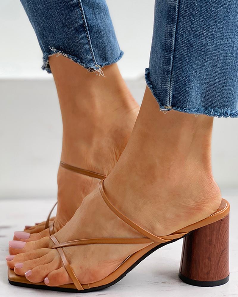 

Toe Post Solid Chunky Heels, Brown