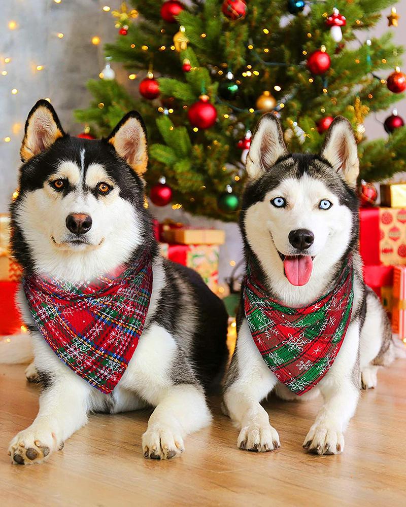 

Christmas Plaid Snowflake Triangle Bandanas For Pets, Style1