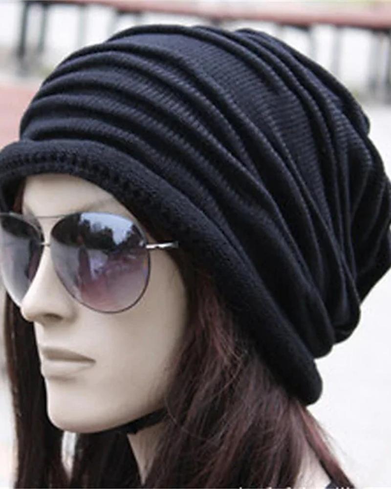 

Women's Beanie Slouchy Street Dailywear Casual Pleated Fall Winter Hat, Black