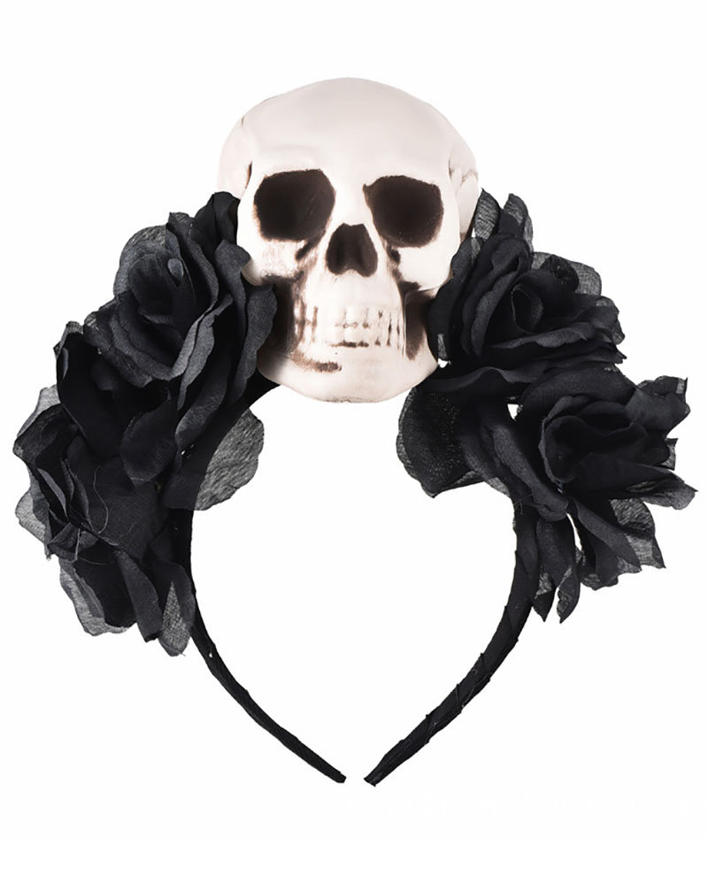 

Halloween Skull Rose Flower Headband Hair Hoop Cosplay Day of the Dead Hairband Accessory, Black