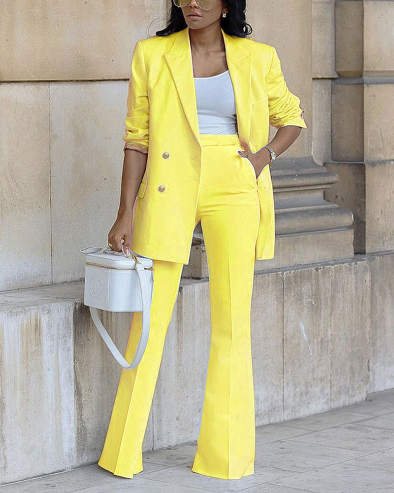 

Long Sleeve Double Breasted Blazer & Work Pants Set, Yellow