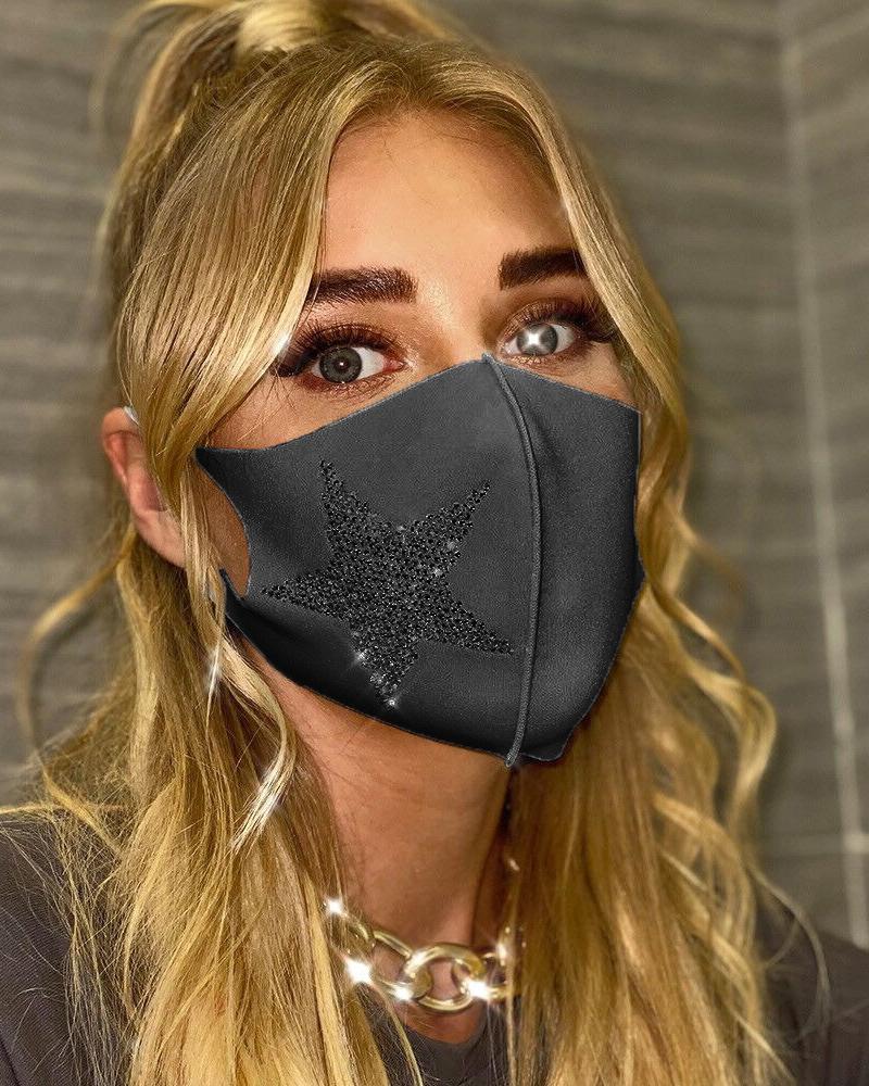 

Star Pattern Rhinestone Breathable Face Mask, Black