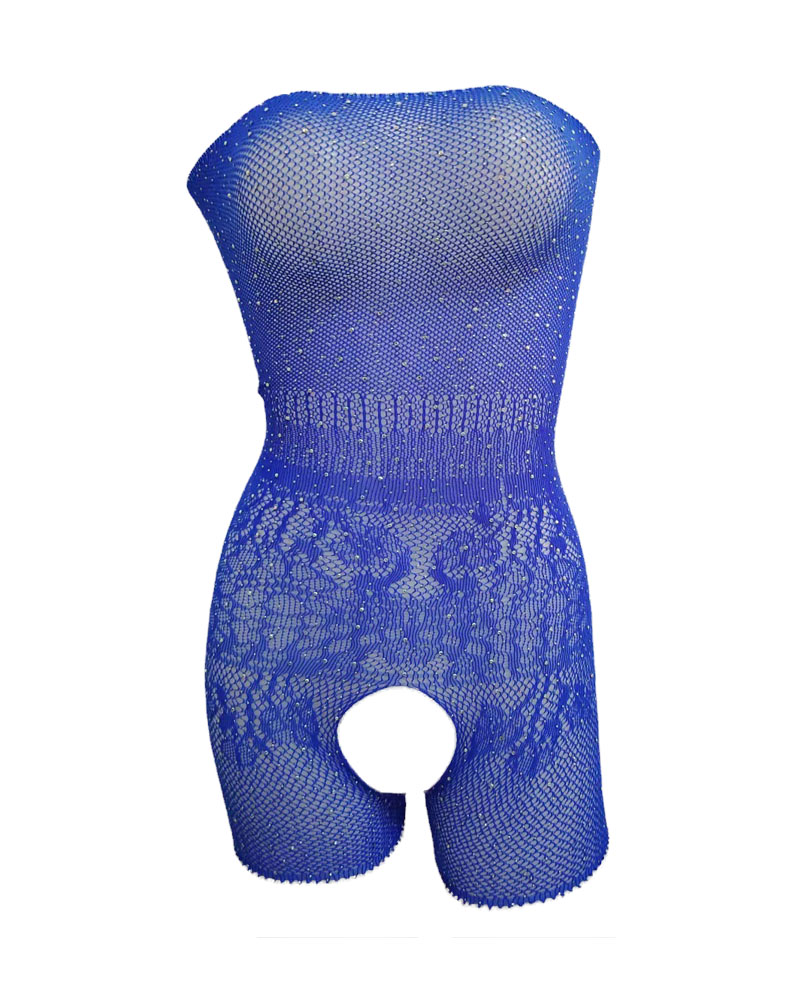 

Rhinestone Decor Crotchless Bandeau Teddy, Blue