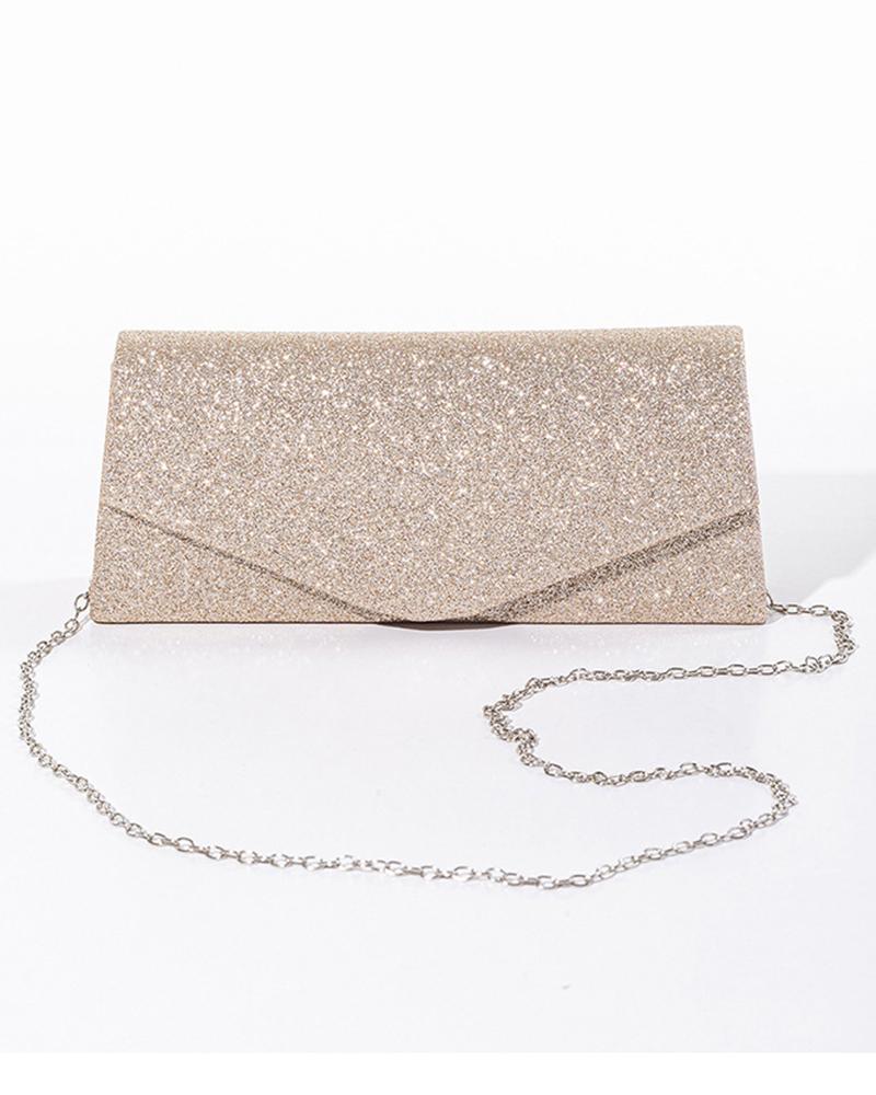 

Glitter Chain Strap Envelope Clutch Bag, Gold