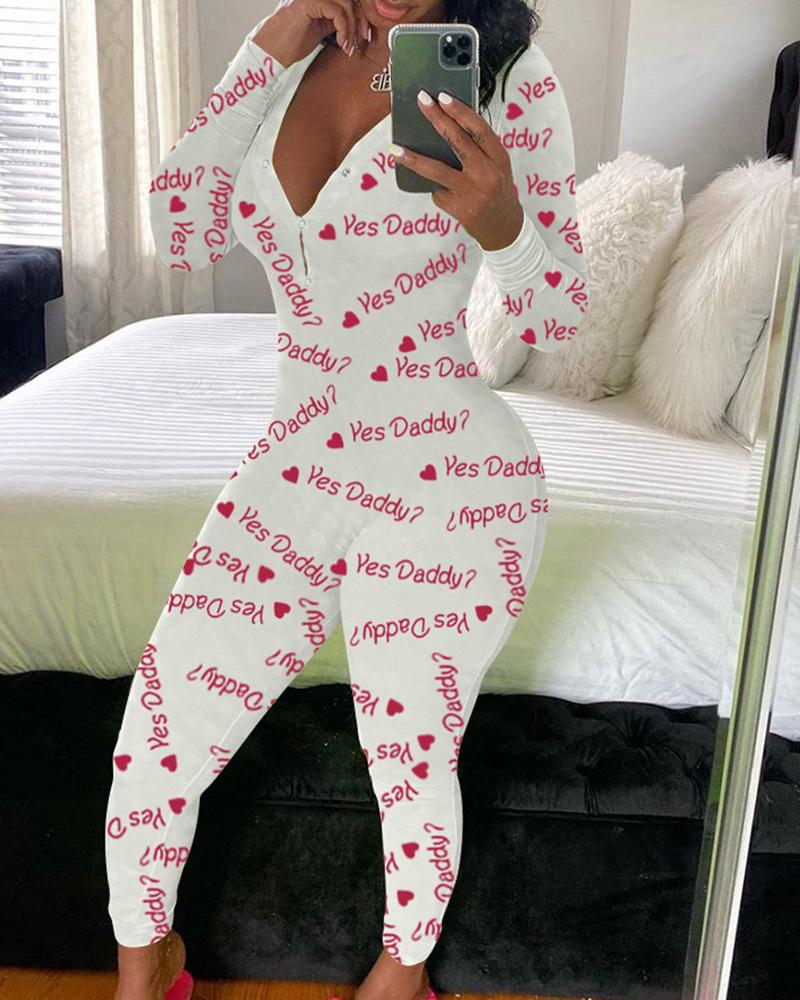 

Butterfly / Cartoon / Heart / Letter Print Buttoned Jumpsuit, Pink