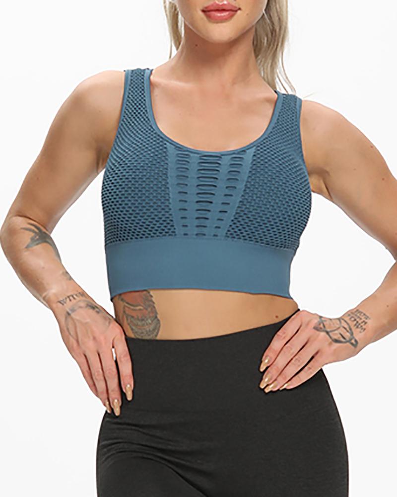

Round Neck Hollow Out Racerback Tank Women Top Sports Women Top, Blue