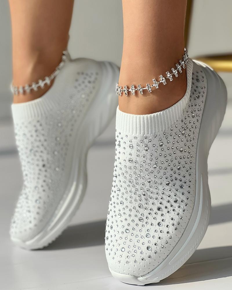 

Rhinestone Slip On Sneakers, White